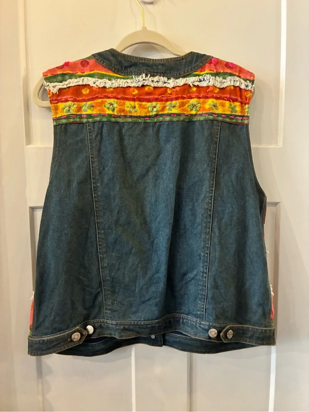 Susan Bristol Multicolor Embroidered Denim-Trim Vest